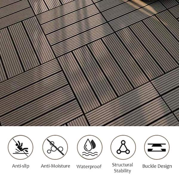 11.8 in.Wx11.8 in.L Outdoor Striped Pattern WPC Composite Interlocking Flooring Deck Tiles (20 Per Box), Light Coffee