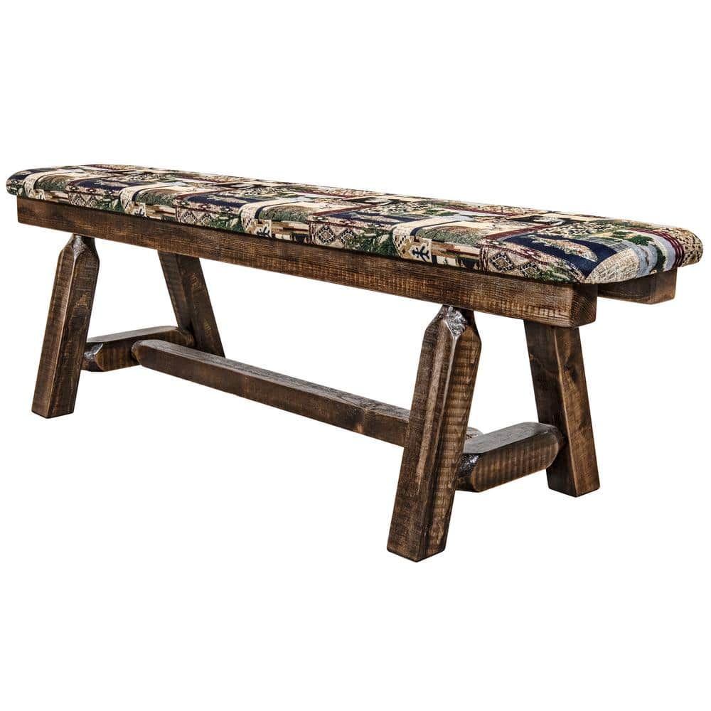 Rustic Homestead 45" Bench with Woodland Upholstery in Stain & Clear Lacquer