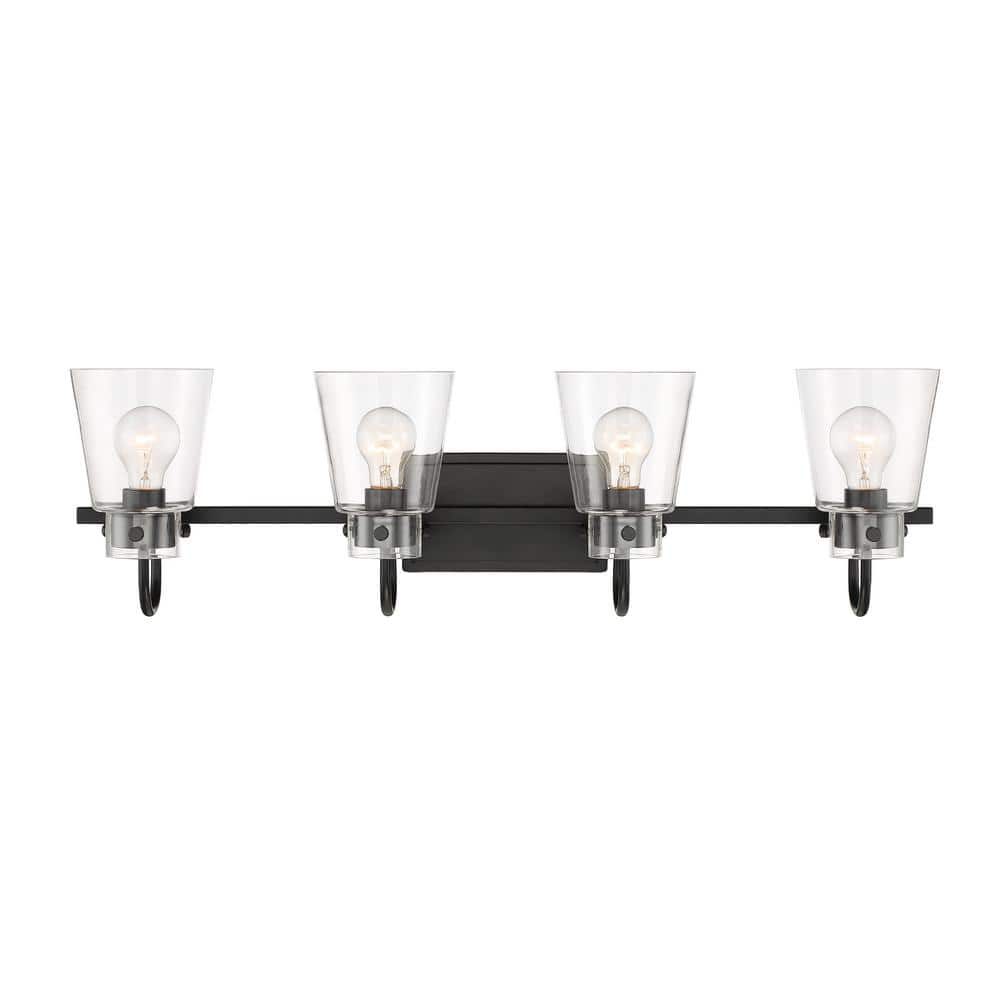 Inwood 32'' Matte Black Vanity Light with Clear Blown Glass Shades
