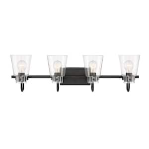Inwood 32 in. 4-Light Matte Black Modern Industrial Vanity with Clear Glass Shades