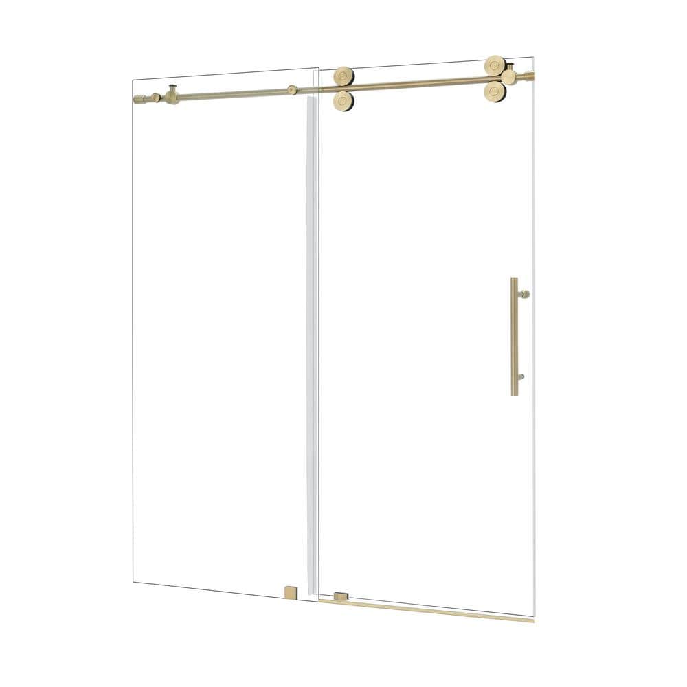 Gold and Clear Glass Frameless Sliding Shower Door, 68" x 78"