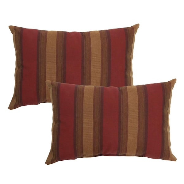 Hampton Bay Red Tweed Stripe Outdoor Lumbar Pillow (2-Pack)