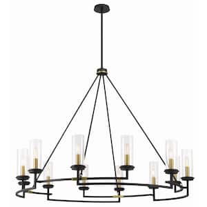 Hillstone 12-Light Sand Black and Soft Brass Shaded Chandelier for Dining Room with No Bulbs Included