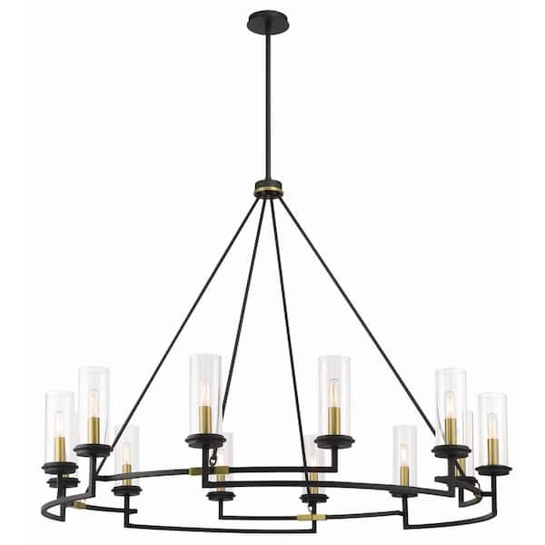 Hillstone 12-Light Sand Black and Soft Brass Shaded Chandelier for Dining Room with No Bulbs Included