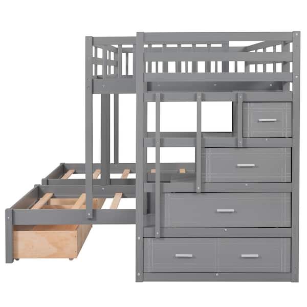 Harper & Bright Designs Gray Full over Twin & Twin Bunk Bed with