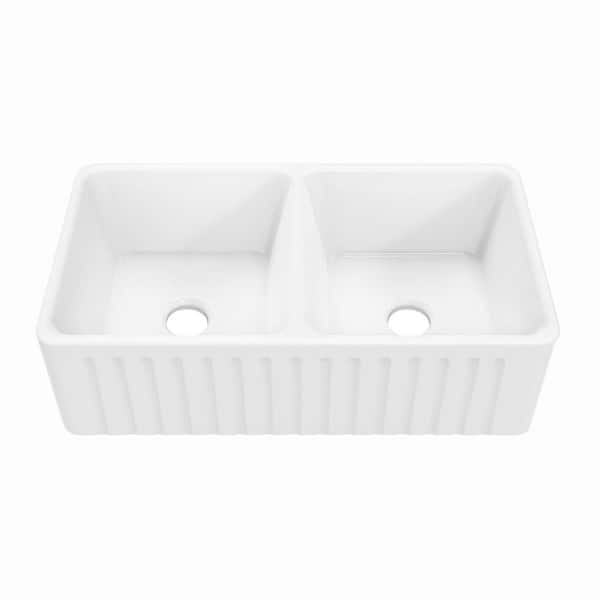 Swiss Madison Delice Duo Farmhouse Sink 33 in. Double Bowl Kitchen Sink Ceramic Composite