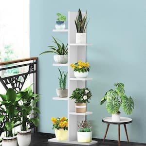 White Open Concept Bookcase Plant Display Shelf Rack Storage Holder Wooden