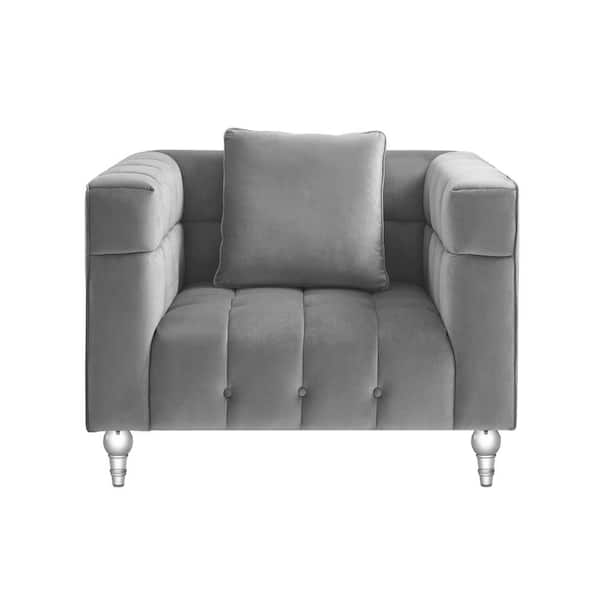 Inspired Home Jeremy Grey Upholstered Velvet Club Chair With Biscuit Tufted