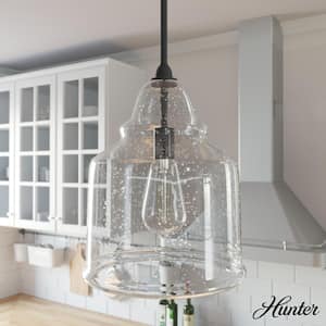 Dunshire 1-Light Noble Bronze Island Pendant Light with Clear Seeded Bell Glass Shade