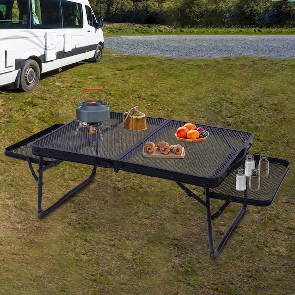 Grovind Folding Grill Table Camping Table with Mesh Desktop, Lightweight 3  FT Metal Table for Outside, Height Adjustable Portable Grill Table for