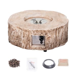 28 in. Round Ore Powder 30,000 BTU Outdoor Brown Faux Wood Propane Fireplace