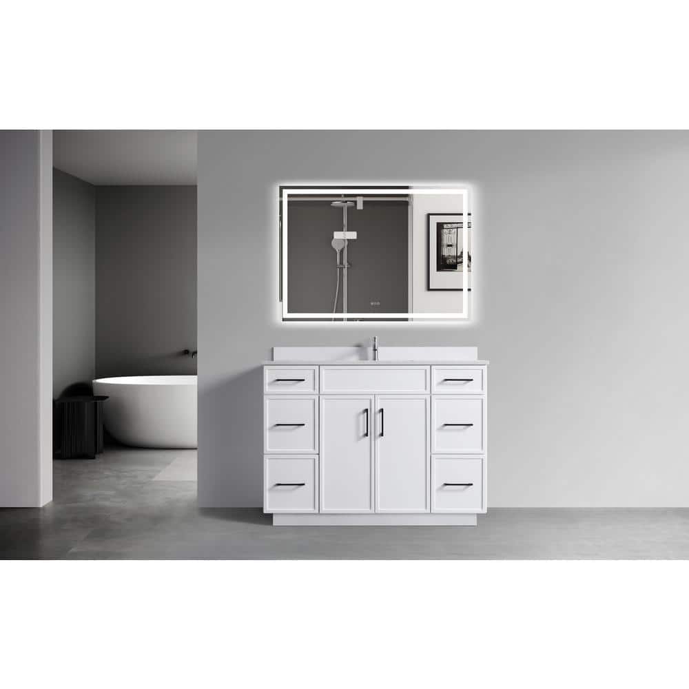 48" White Freestanding Vanity with Cultured Marble Top