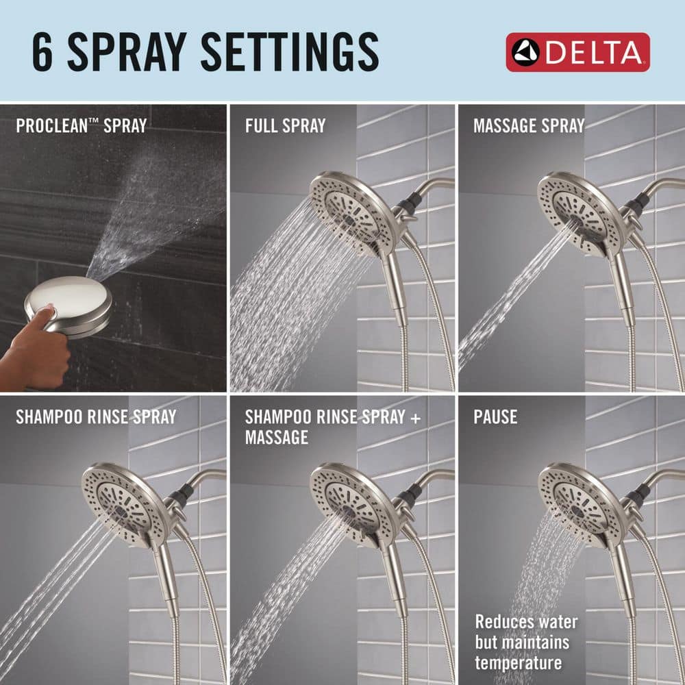 In2ition w/ Cleaning Spray 6-Spray Dual Wall Mount Fixed and Handheld Shower Head 1.75 GPM in Spotshield Brushed Nickel