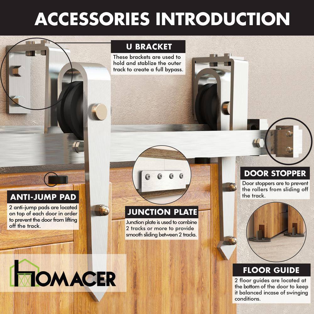 Brushed Nickel Double Track Bypass Barn Door Hardware Kit
