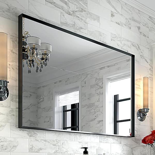 36 in. W x 24 in. H Rectangular Metal Framed Wall Mounted Bathroom Vanity Mirror in Black (Horizontal Vertical)
