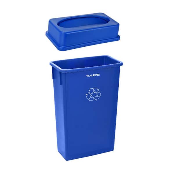 Alpine Industries 23 Gal. Blue Indoor Trash Container Rectangular Indoor Recycling Bin and Drop Shot Lid
