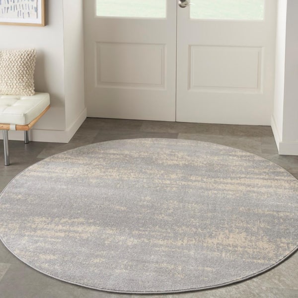 Nourison Essentials Grey Beige 6 ft. x 6 ft. Abstract Contemporary Round Area Rug