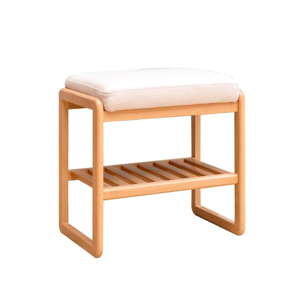 Natural Solid Wood Shoe Bench 23.62 in. Natural Beech Wood with Cushion Assembled durable construction