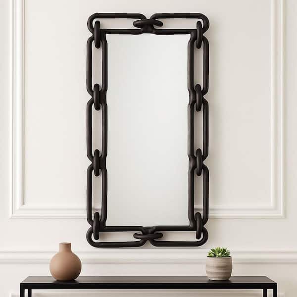 Black 23.75 in. W x 48 in. H Wood Chain Links Glass Wall Mirror