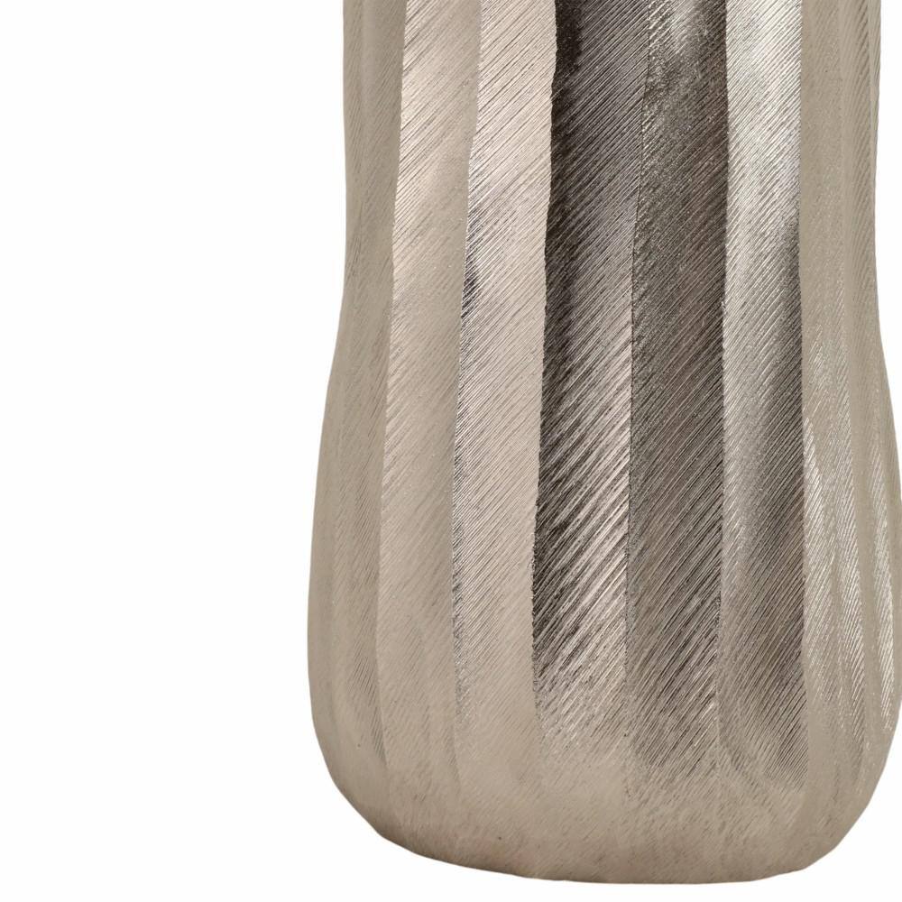 Tall Silver Etched Metal Decorative Floor Vase