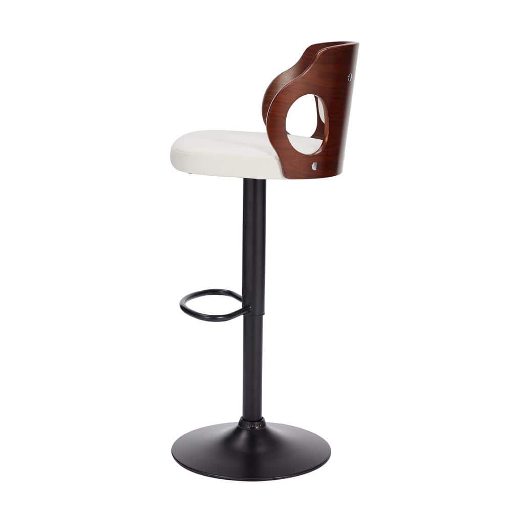 Adjustable White Faux Leather Swivel Bar Stools with Arms