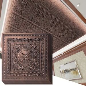 Antique Bronze 2 ft. x 2 ft. Decorative PVC Drop In Ceiling Tile, Glue up Ceiling Tiles(48 sq.ft./case)