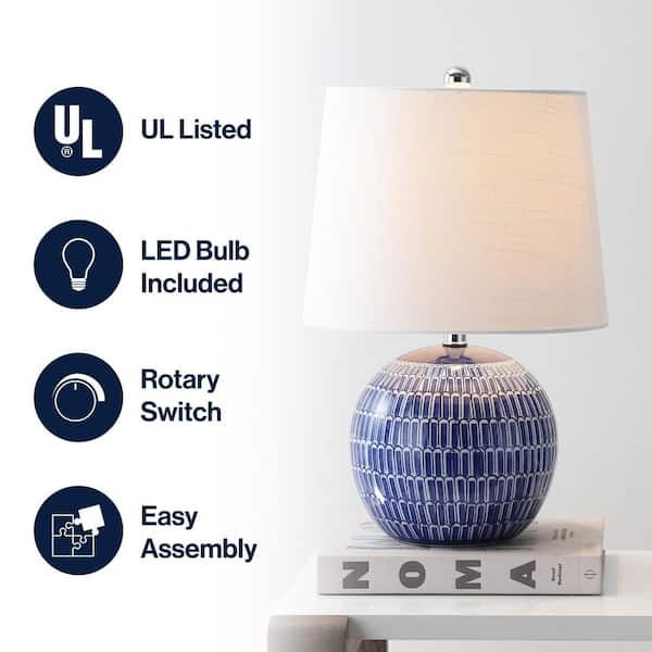 JONATHAN Y Ronald 21 in. Navy Ceramic LED Table Lamp JYL5044A