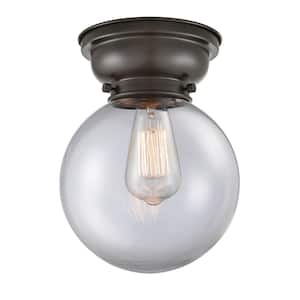Beacon 8 in. 1-Light Oil Rubbed Bronze, Clear Flush Mount with Clear Glass Shade