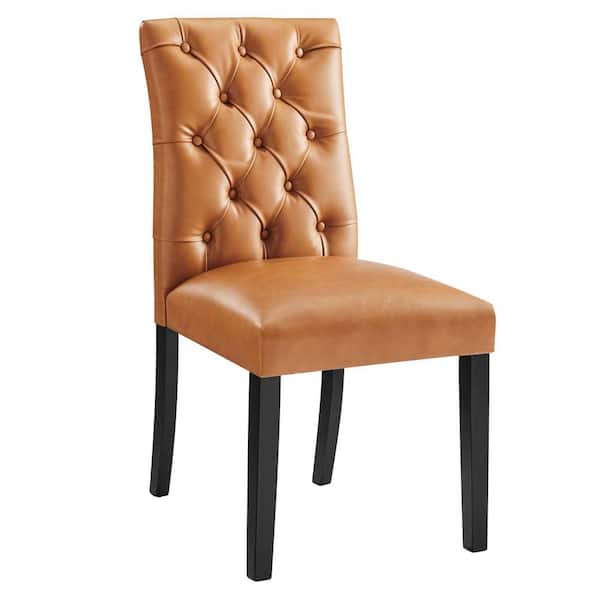 MODWAY Duchess Button Tufted Faux Leather Dining Chair in Tan