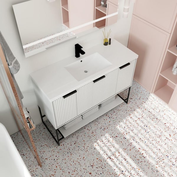 Simply 47.2 in. W x 18.1 in. D x 35.0 in. H Freestanding Bath Vanity in White with White Resin Top