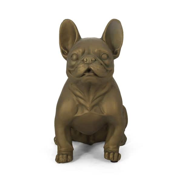 Noble House Delamore Outdoor French Bulldog Garden Statue in Rustic Gold