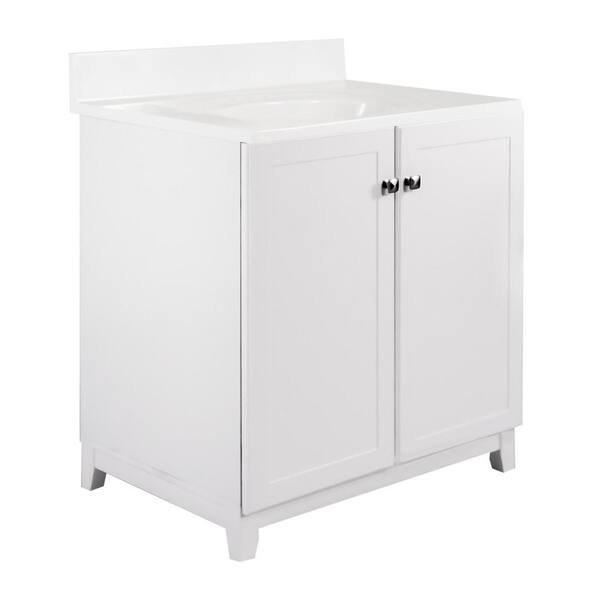 Design House 30 in. x 21 in. x 33 in. 2-Door Bath Vanity in White with Solid White Single Hole Cultured Marble Vanity Top with Basin