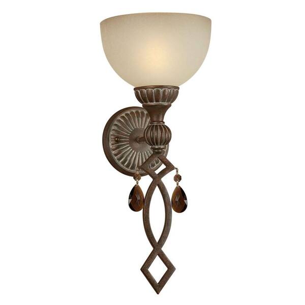 Forte Lighting 1-Light Black Cherry Sconce with Shaded Umber Glass