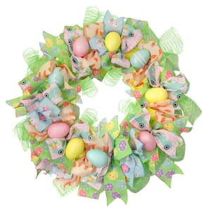 24 in. H Unlit Pastel Easter Egg and Ribbons Wreath