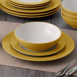 Colorwave Mustard 11 in. (Yellow) Stoneware Rim Dinner Plates, (Set of 4)