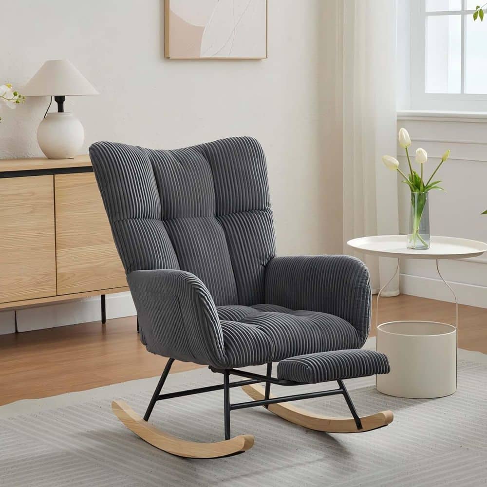 Dark Gray Stripe Velevt Modern Rocking Chair Accent Armchair Upholstered Nu