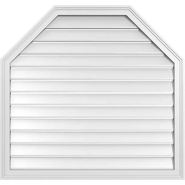 Ekena Millwork 38 in. x 36 in. Octagonal Top Surface Mount PVC Gable Vent: Functional with Brickmould Frame