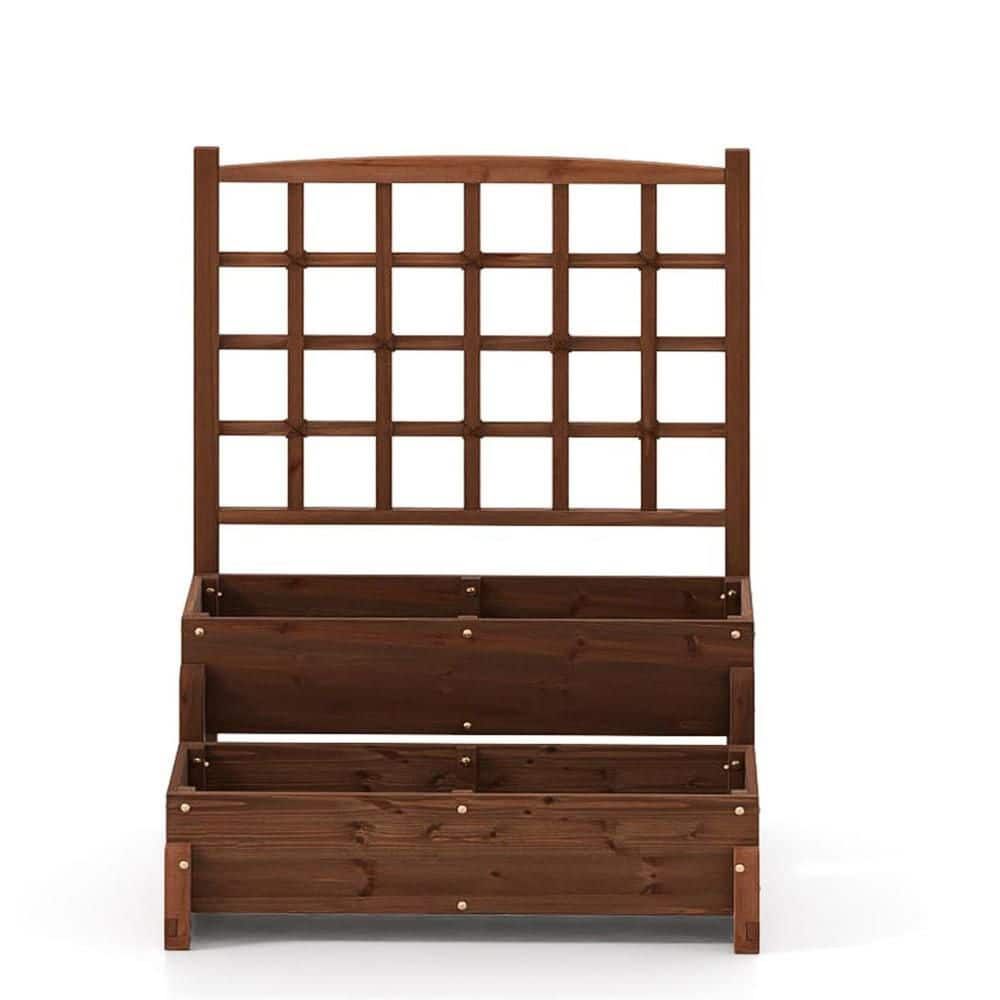 35 in. L x 26 in. W x 50 in.H Raised Garden Bed w/ Lattice Trellis 2-Tier Rustic Brown Wooden Elevated Planter Box Stand price history on PriceWatchPro