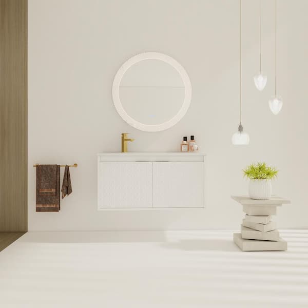 36 in. Wall Mounted Bath Vanity with Drop-Shaped Resin Top in White