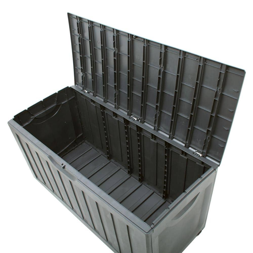 Gray 90 Gallon Lockable Plastic Deck Storage Box with Wheels