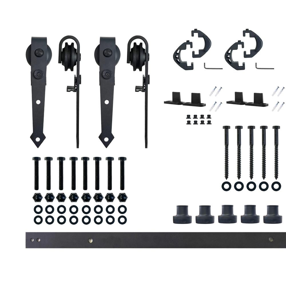 6.6 ft./79 in. Black Rustic Non-Bypass Sliding Barn Door Hardware Kit Arrow Design Roller for Double Doors price history on PriceWatchPro