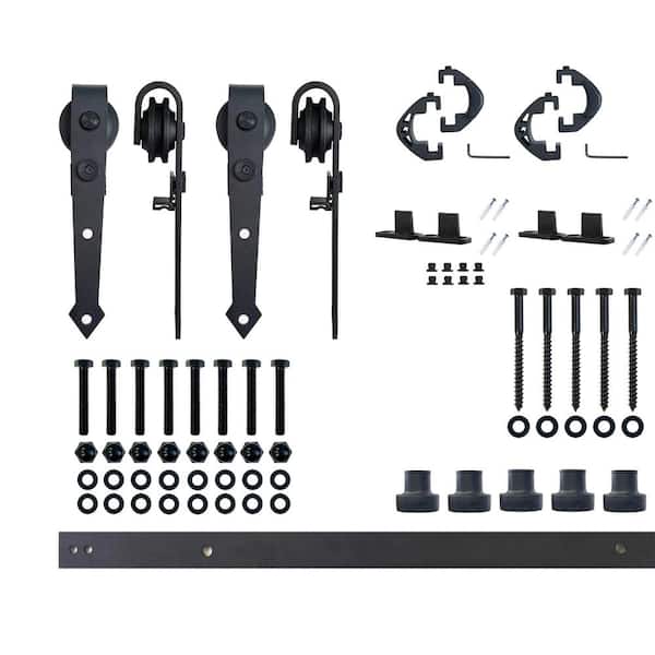 HOMACER 6.6 ft./79 in. Black Rustic Non-Bypass Sliding Barn Door Hardware Kit Arrow Design Roller for Double Doors