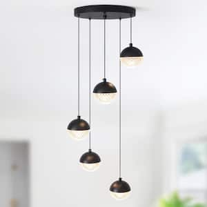 5 x 7-Watt 5-Light Black Modern Integrated LED Pendant Light Fixture for Dining Room or Kitchen