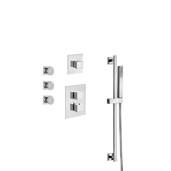 LaToscana Quadro 3-Spray Wall Bar Shower Kit with Handshower and Body Jets in Chrome