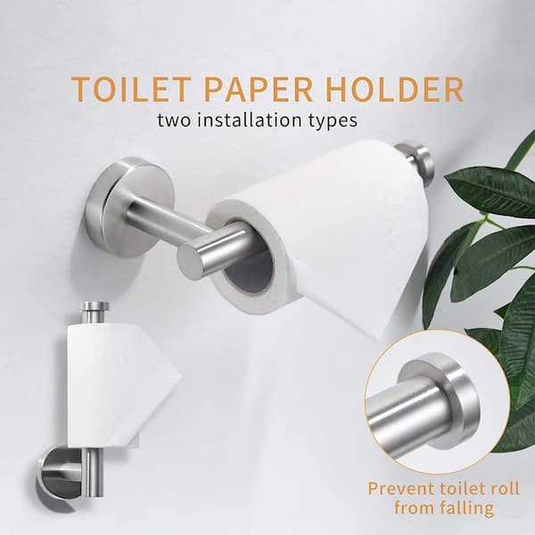 Toilet Paper Holder Bar w Phone Storage Shelf Brushed Nickel Bathroom Hardware 