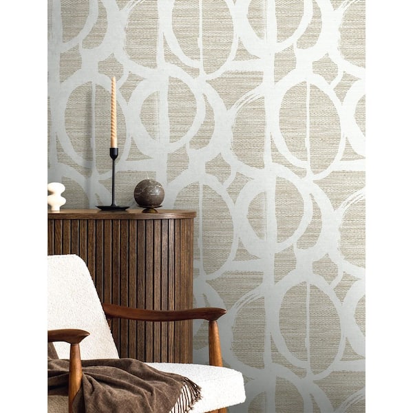 60.75 sq. ft. Metallic Tan and Ivory Pendelton Abstract Nonwoven Paper Unpasted Wallpaper Roll