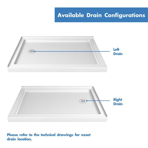 SlimLine 48 in.x 34 in. Double Threshold Shower Pan Base in White with Left Hand Drain
