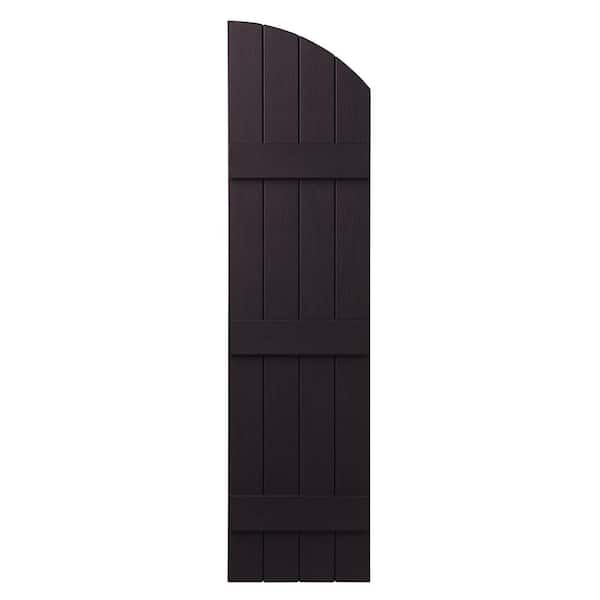Ply Gem 15 in. x 57 in. Polypropylene Plastic Arch Top Closed Board and Batten Shutters Pair in Dark Berry