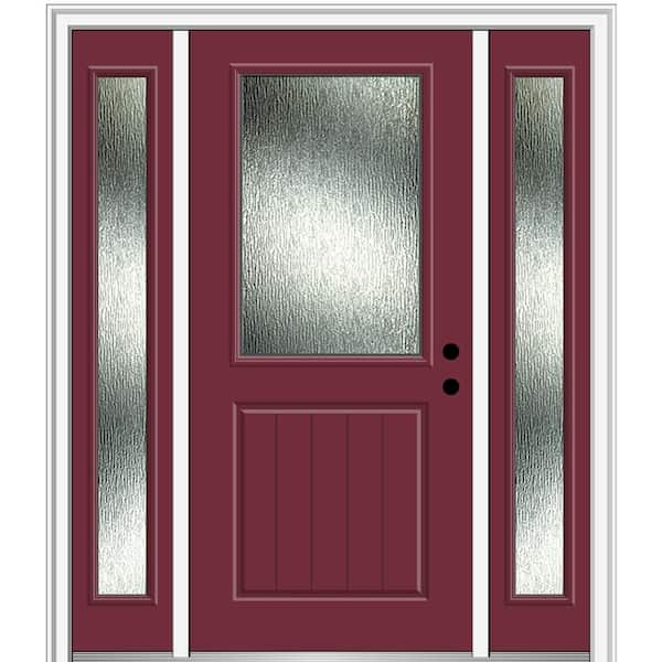 MMI Door 64 in. x 80 in. Left-Hand Inswing Rain Glass Burgundy Fiberglass Prehung Front Door on 6-9/16 in. Frame
