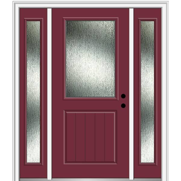 MMI Door 64 in. x 80 in. Left-Hand Inswing Rain Glass Burgundy Fiberglass Prehung Front Door on 6-9/16 in. Frame